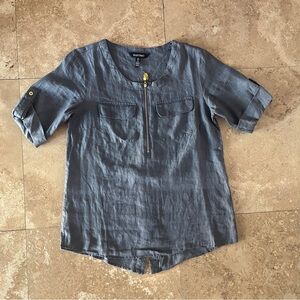 Ellen Tracy Small Gray Cuffed Sleeve Blouse